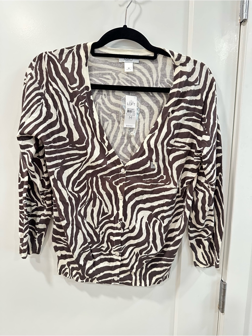 NWT LOFT Pima Cotton Zebra Print Cardigan Size M